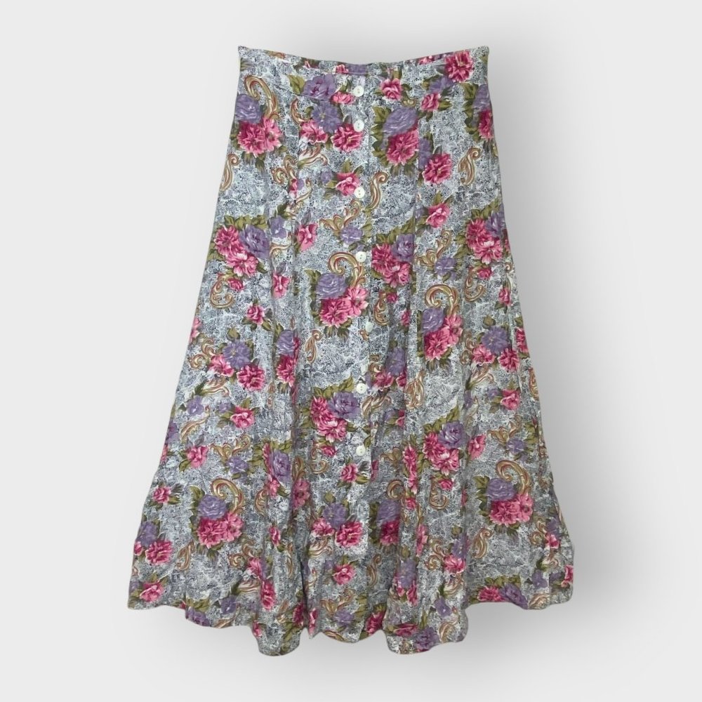 Vintage Y2K ZZ Michaels Maxi Skirt | M | Floral | Full Button USA | Cottagecore